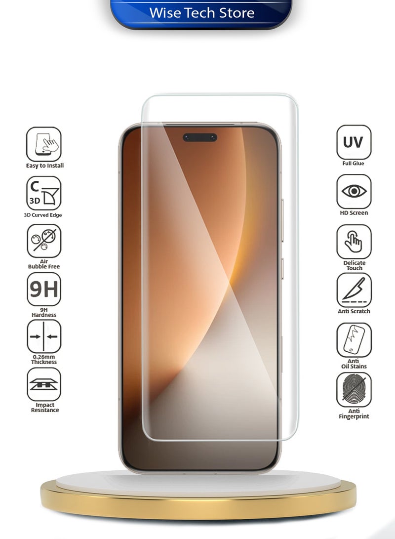 Wtech Honor Magic8 Pro 5G 2025 Premium Curved Edges UV Full Glue Full Cover Tempered Glass Screen Protector (MSGUCN) - Clear - Image 2